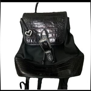 Brighton Black Leather Crocodile Embossed Backpack Purse